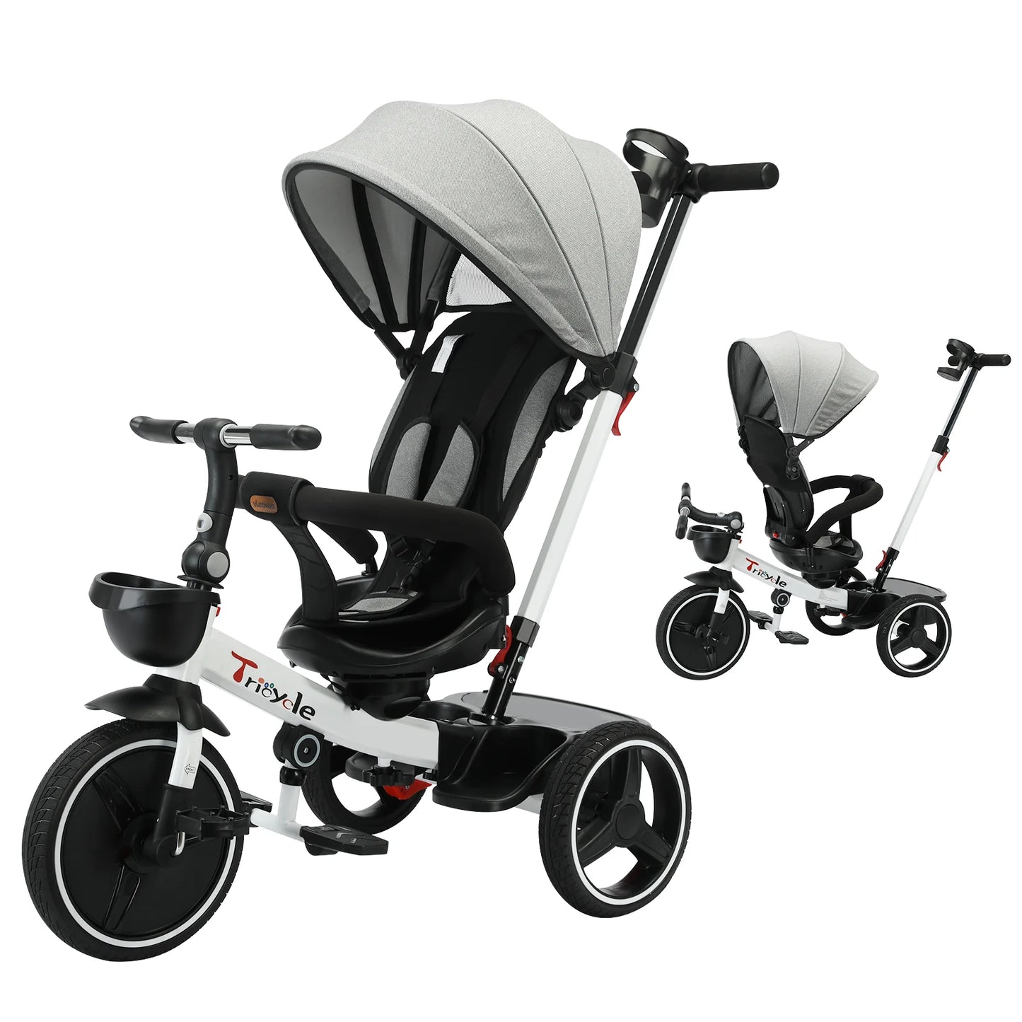 Stroller Tricycle Ride Bike , 5-in-1, Adjustable Canopy, Sitting & Lying, Assembly,1-5 Years