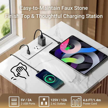 Set of 2, Nightstands with Charging Station  18" Bedside Table with Color Top, with Drawer & Open Shelf