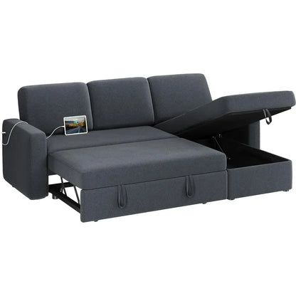Reversible Couch Sleeper w/Pull Out Bed , USB & Storage Space