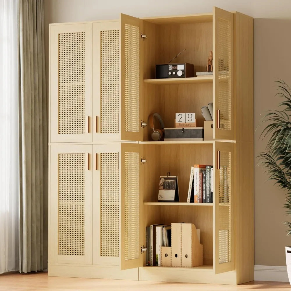71" Tall Rattan Storage Cabinet with Doors and Shelves