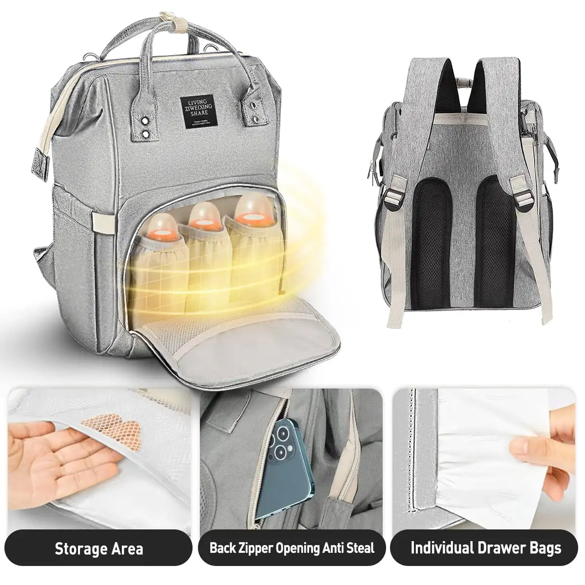 Diaper Bag Mommy Backpack. Large Capacity, Baby Multi-function, Waterproof