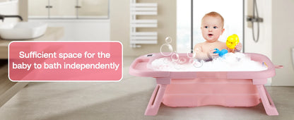Baby Bath Tub with Soft Cushion & Thermometer, 0-36 Months,Portable Travel Baby Tub