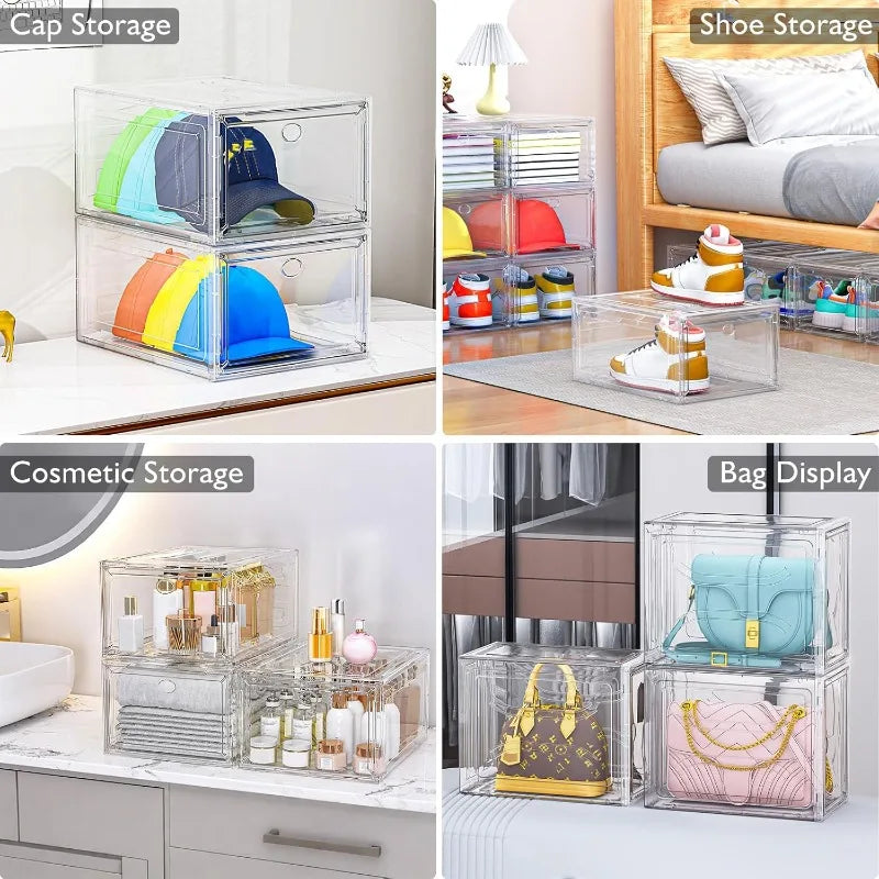 Thick & Sturdy Clear Storage Organizer with Magnetic Door, Stackable Boxes