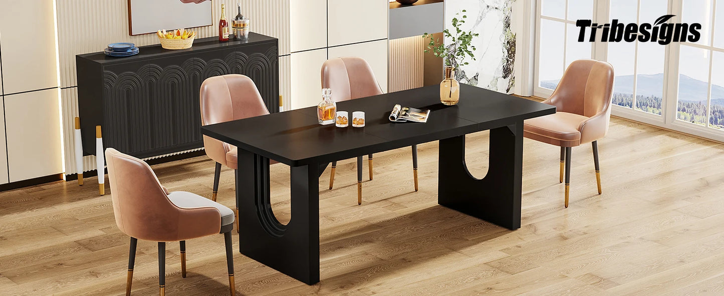 71" Large Kitchen Dining Table with Wood Pedestal Base, Seats 6-8