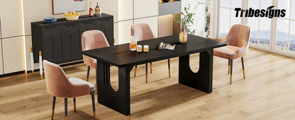71" Large Kitchen Dining Table with Wood Pedestal Base, Seats 6-8