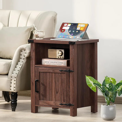 18 Inch Side stand with Charging Station and USB Port, Magnetic Door & Open Shelves
