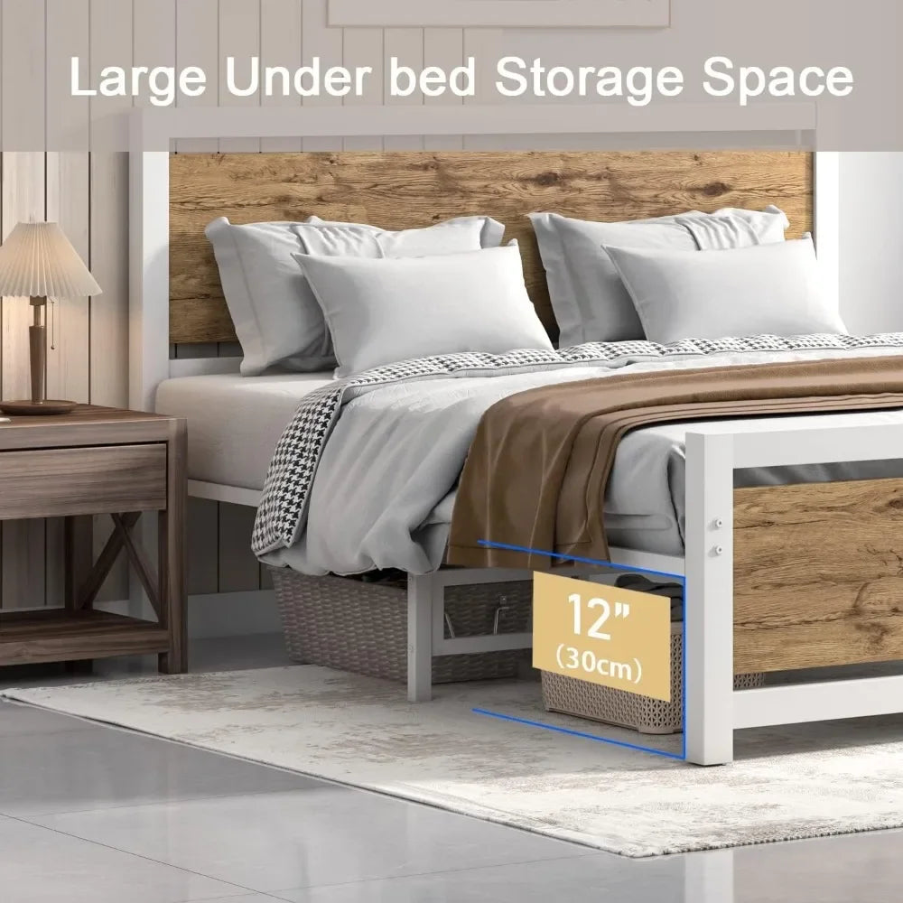 White Bed Bases and Frames Under Bed Storage Mattress Foundation No Box Spring Needed Frame & Headboard