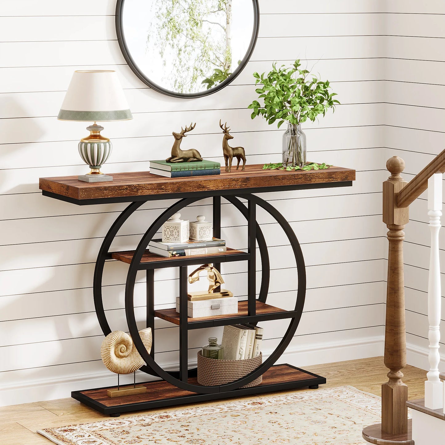 4-Tier Entryway Table, 41.3-Inch Industrial Sofa Table for Living Room, Foyer Hallway Table for Entrance