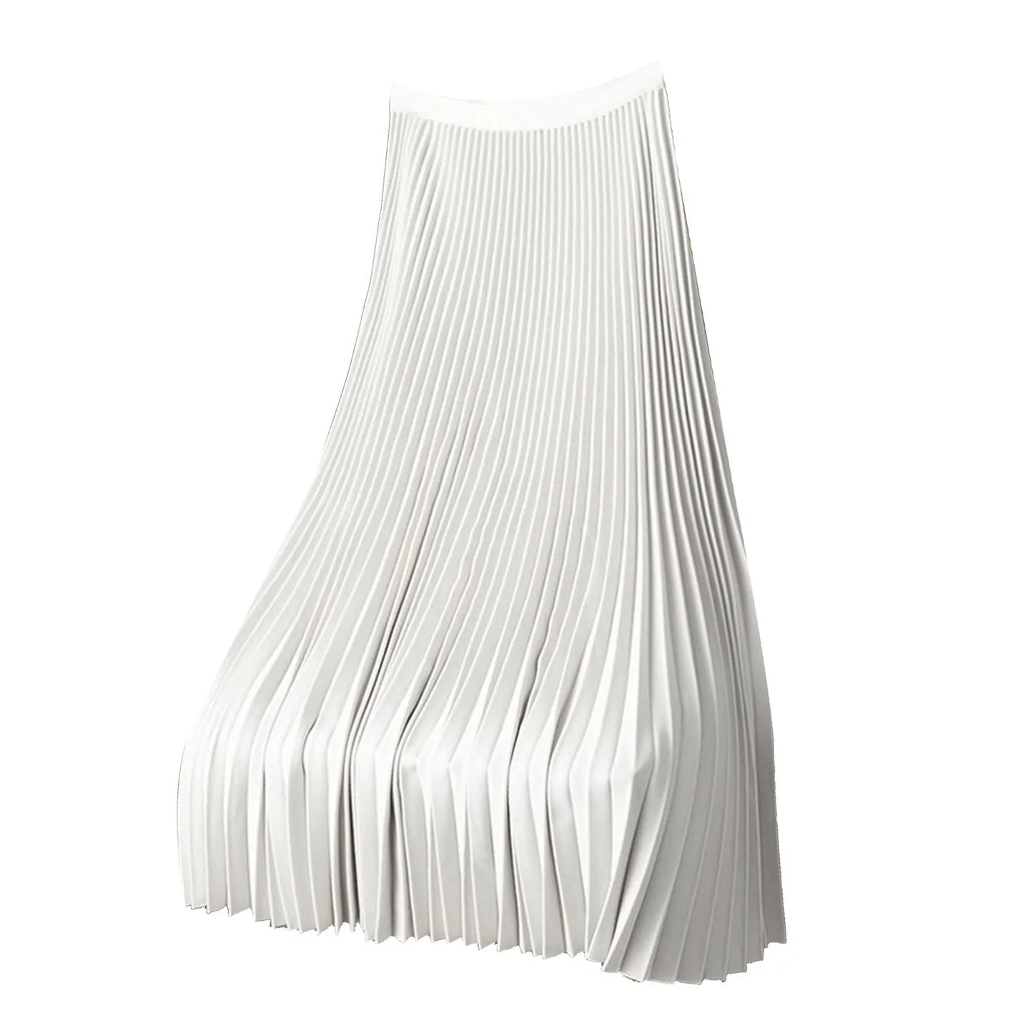 Elegant A Line Satin Long Skirt, Elastic High Waist, Pleated Skirt