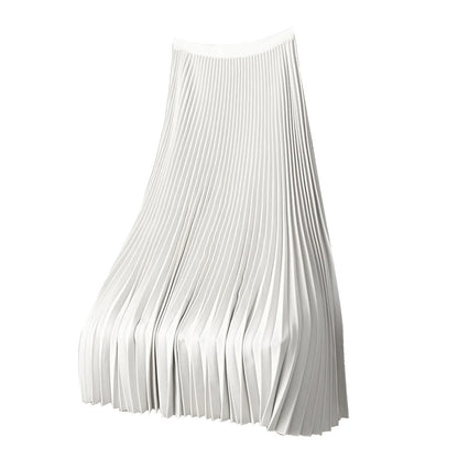 Elegant A Line Satin Long Skirt, Elastic High Waist, Pleated Skirt