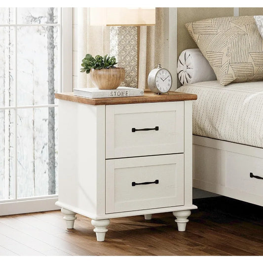 20 Inch Side Stand with 2 Drawers, Solid Wood Legs