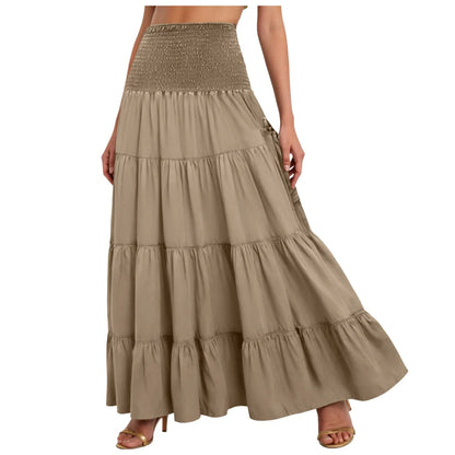 Boho Tiered A-Line Skirt, Pockets, Patchwork, Elastic Waist, Vintage Hippie/Gypsy Maxi Skirt