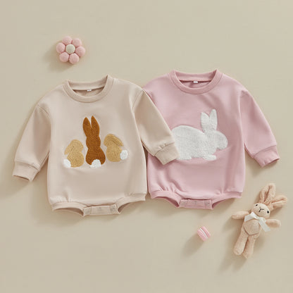 0-18MO Baby Girl/Boy Easter Bunny Embroidery Sweatshirt, Long Sleeve, O-neck Jumpsuit