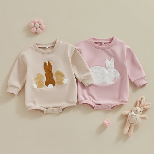 0-18MO Baby Girl/Boy Easter Bunny Embroidery Sweatshirt, Long Sleeve, O-neck Jumpsuit