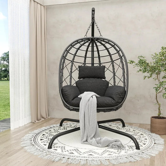 Outdoor/Indoor Egg Chair with Stand, UV Resistant Cushion 350lbs Capacity