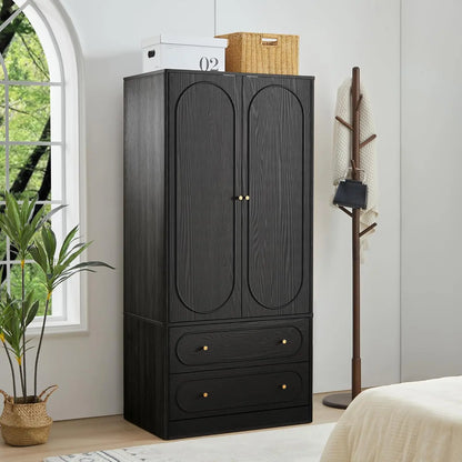 Freestanding Armoire Closet with 2 Doors and 2 Storage Drawers