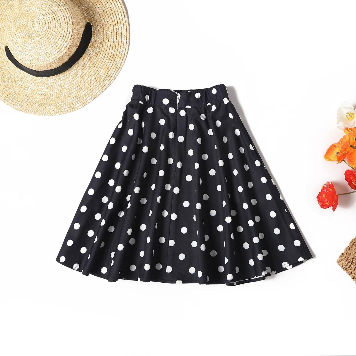 Polka Dot Cotton Skirts Clothes, Elastic Waist