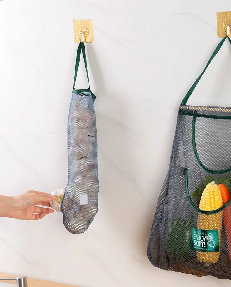 Reusable Storage Bags Kitchen Hanging Mesh Bag Home Fruit And Vegetable Storage Net Bag For Ginger Garlic Potatoes Onions