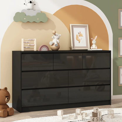 7 Drawer 55 Inch Modern Dresser with High Gloss Drawers