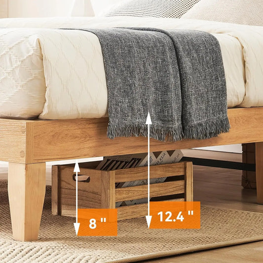 Full Bohemian Rattan Bed Frame with LED Lights,Solid Wood Foundation