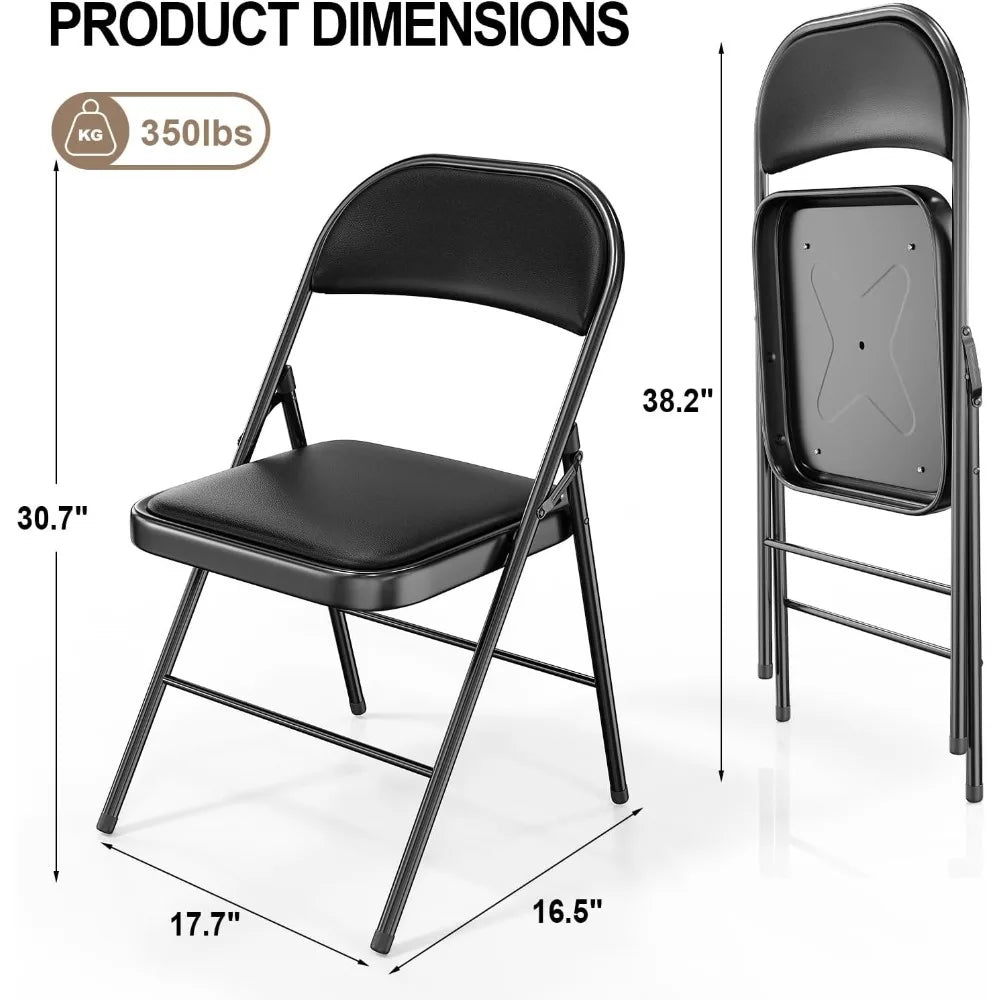 10 Pack Folding Chairs with Padded Seats, Capacity 350 lbs, Black