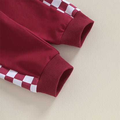 0 MO-3Y Girl Clothes Outfits, Long Sleeve, Checkboard Sweatshirt and Pants Set