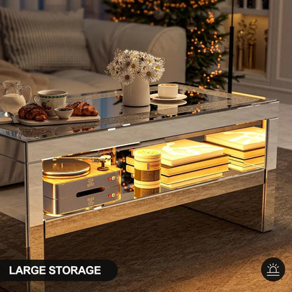 2 Tier Mirrored Coffee Table with Mirror Crystal Board