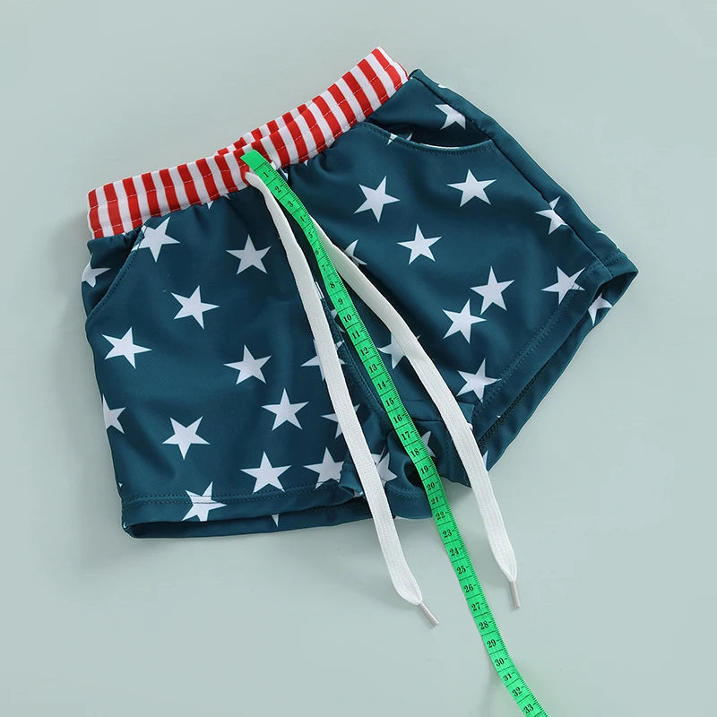 6MO-4Y Boys Independence Day Drawstring Star Print Swim Trunks