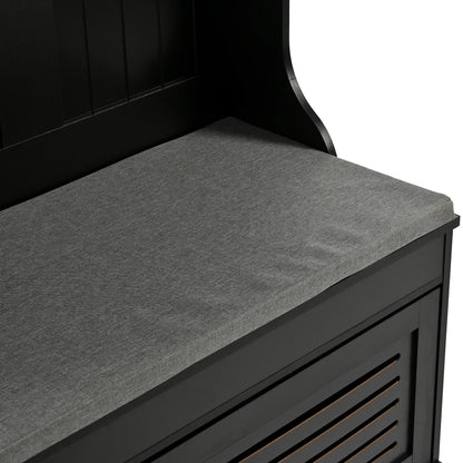 47.2'' Wide Hall Tree with Storage, 5-in-1 Entryway Bench with Shutter-shaped doors, Coat Rack, Cushion and 4 Sturdy Hooks