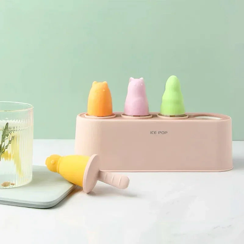 Home Ice Cream Mold Popsicle Diy Tool Silicone 4-hole Popsicle Box