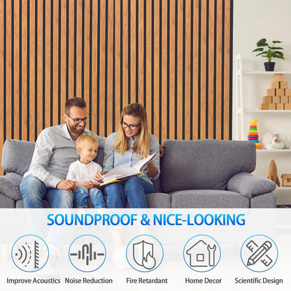 4 Pack Sound Absorbing 3D Slat Acoustic Wall Panels with Wood Finish Accent for Studio, Office, Living Room