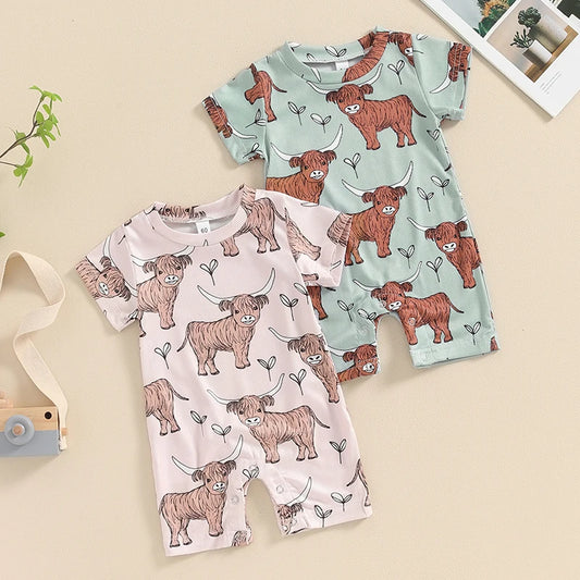 3-18M Boys Western Jumpsuit, Short Sleeve Crew Neck