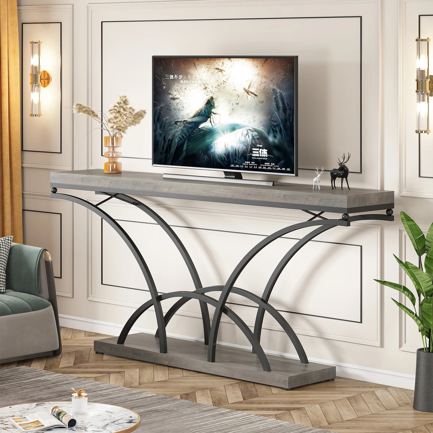 70.9 Inch Extra Long Gray Sofa Table for Entryway
