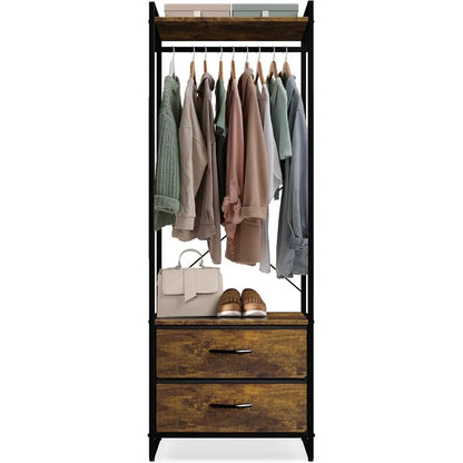 Clothing Rack with Drawers, Wood Top, Steel Frame, & Fabric Drawers