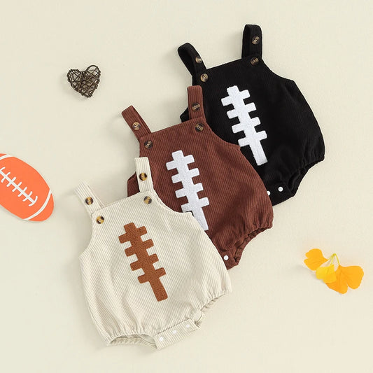 0-12M Unisex Baby Overalls, Sleeveless, Football Embroidery, Rompers