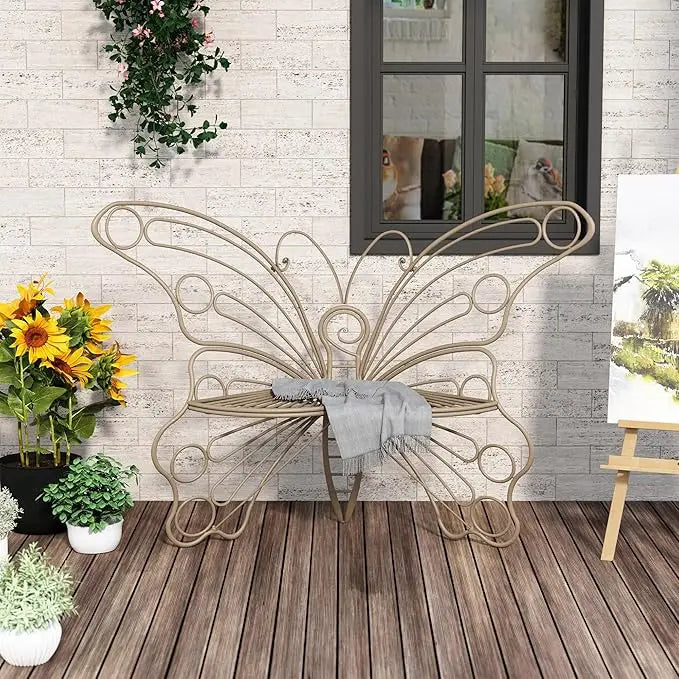 50 Inches Garden Bench with Sturdy Iron Metal Frame