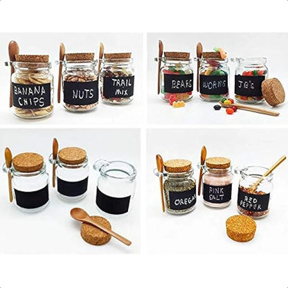 8oz 250ML Reusable Thick Clear Glass Storage Jar with Cork Stopper and Wooden Spoon For Keeps Food Dry Fresh for Home Kitchen B