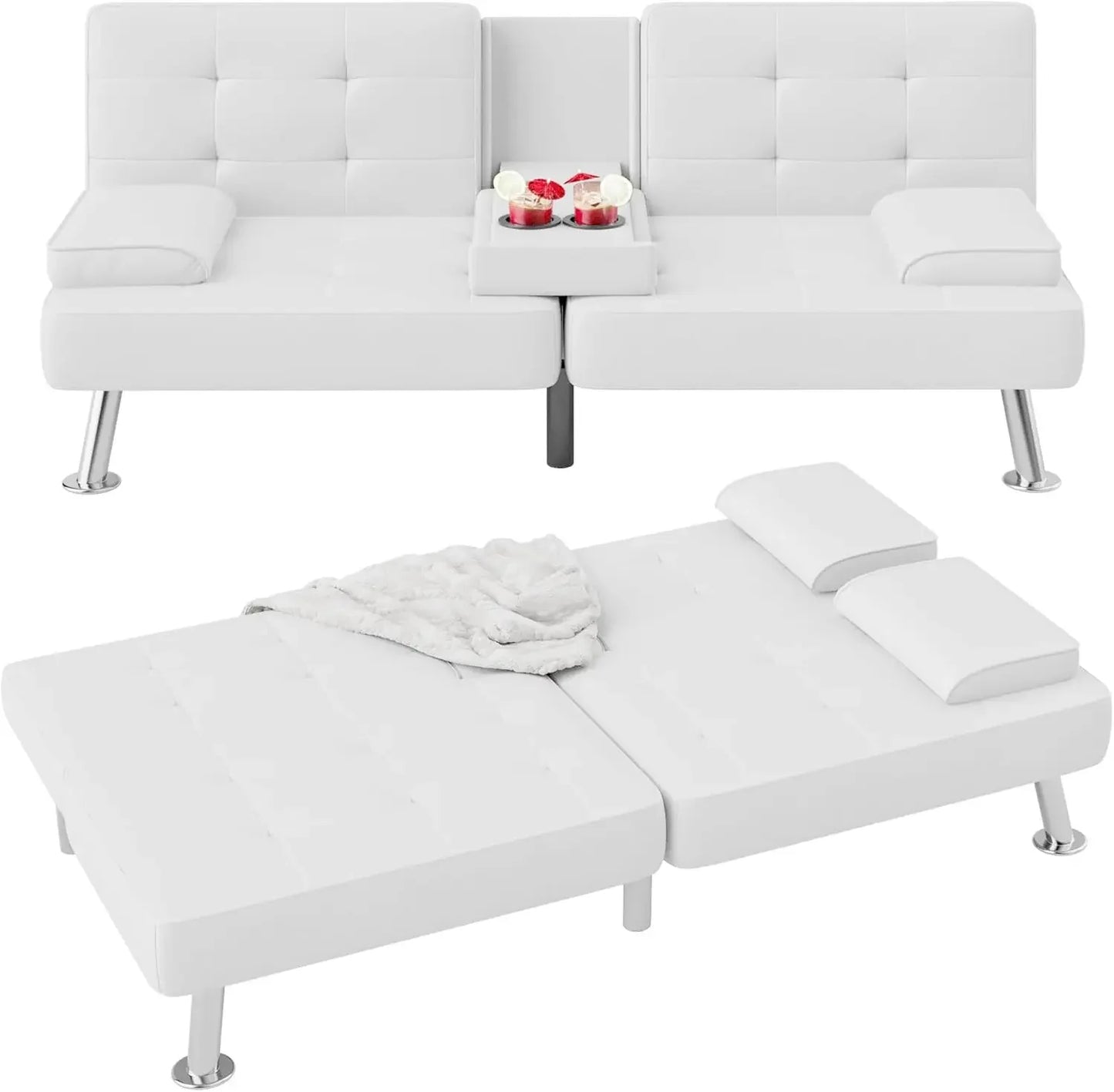 Folding Futon Set Convertible Recliner Lounge with Cup Holders, Removable Armrests