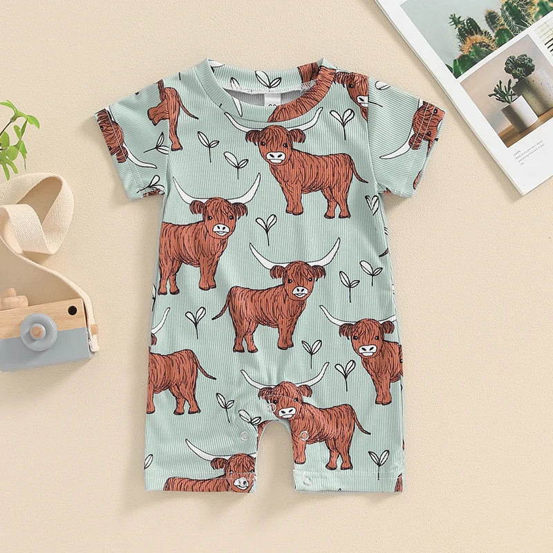 3-18M Boys Western Jumpsuit, Short Sleeve Crew Neck