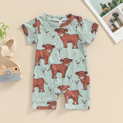 3-18M Boys Western Jumpsuit, Short Sleeve Crew Neck