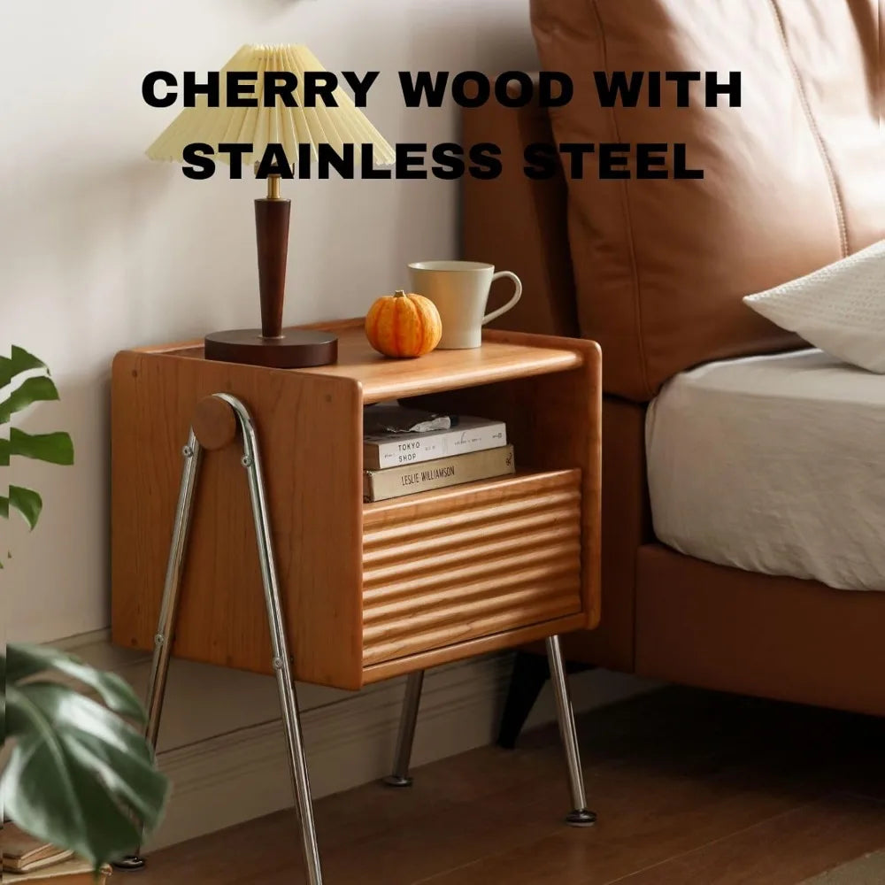100% Solid Cherry Wood  Seat side Table with Drawer & Storage