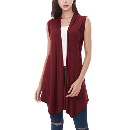 Women's Front Draped Cardigan, Solid Color Blouse Vests, Hem Asymmetric