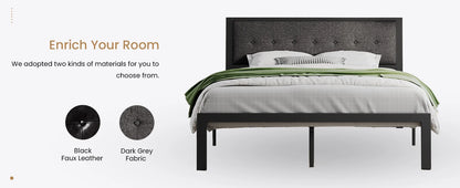 King Size Platform Bed Frame with Upholstered Headboard, Metal Slats Support, Noise Free