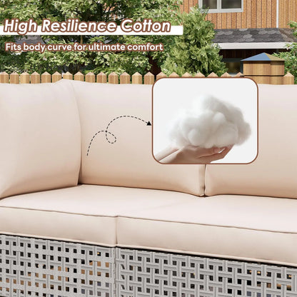 7-Piece Outdoor All-Weather Rattan Sectional Sofa With Thick Cushions