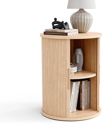 Tall Side Table with Sliding Tambour Door and Storage Shelf