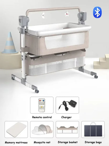 Electric Baby Crib, Bluetooth Luxury Portable, Easy to Clean Travel Bed with Mattress