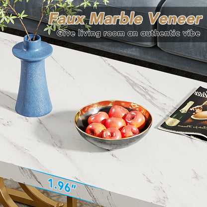 47.24-inch 2-tier Faux Marble Wood Coffee Table