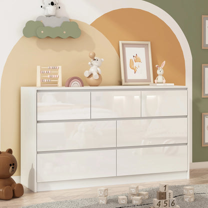 7 Drawer 55 Inch Modern Dresser with High Gloss Drawers