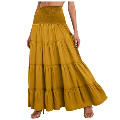 Boho Tiered A-Line Skirt, Pockets, Patchwork, Elastic Waist, Vintage Hippie/Gypsy Maxi Skirt
