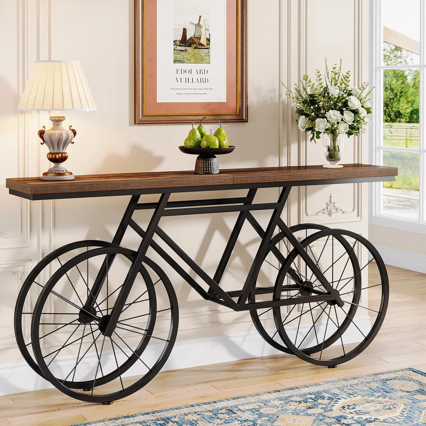 70.9-Inch Narrow Sofa Table with Bicycle Metal Base
